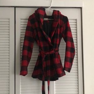 Red & Black Plaid Pea Coat